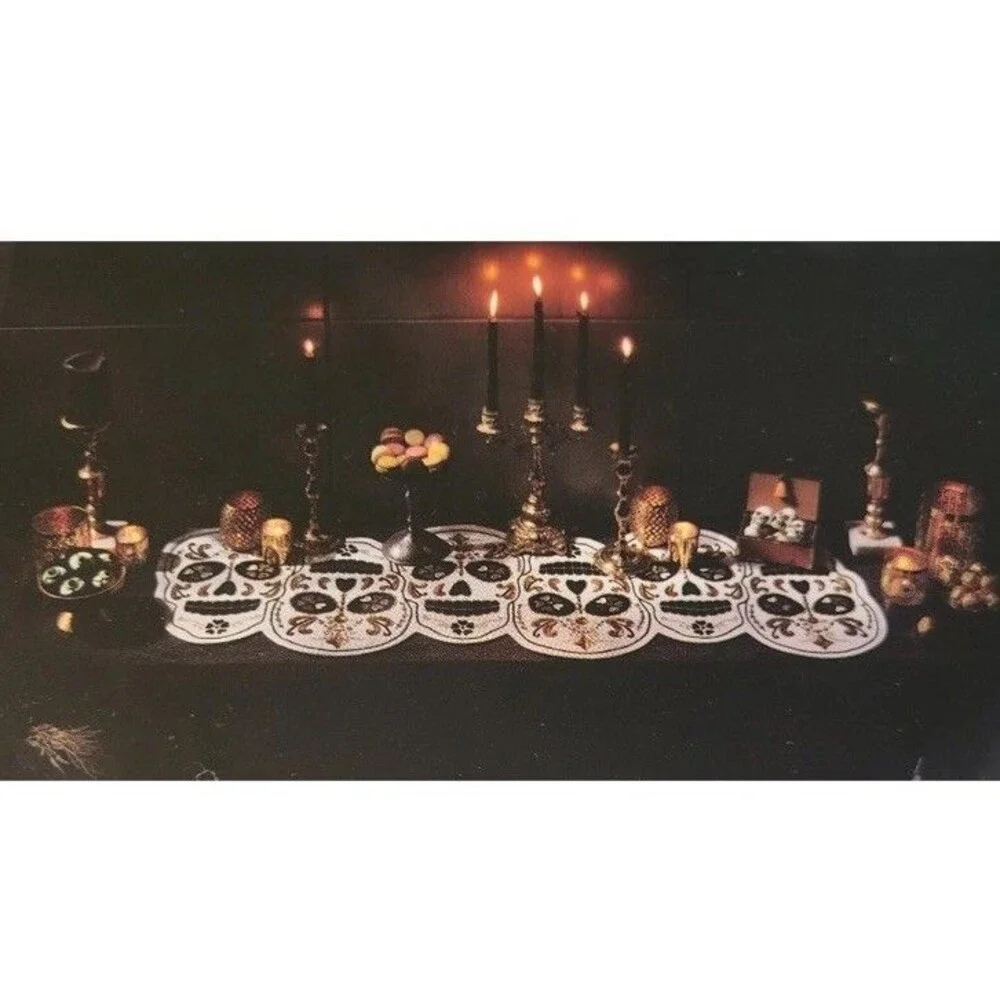 DESIGNER Christian LaCroix Halloween Dia De Los Muertos Skull Table Runner #159